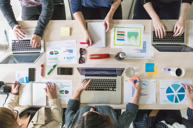 A marketing team collaborating in a meeting
